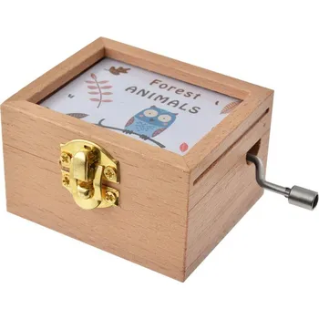 hrací skříňka Clayre & Eef Hrací skříňka s lístky a modrou sovičkou hnědá 9 x 6 x 4 cm