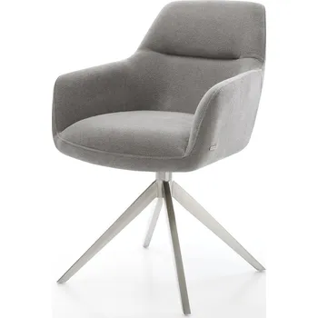 Jídelní židle DELIFE Jídelní židle Pejo-Flex strukturovaná látka Měkký šedá křížová podnož široká nerezová ocel 360° otočný taštičkové pružiny