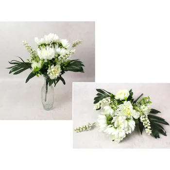 umělá květina Kytice CHRYZANTEMA s doplňky, výška 40 cm, 9 stonků (12 květů 9-3 cm) BÍLÁ