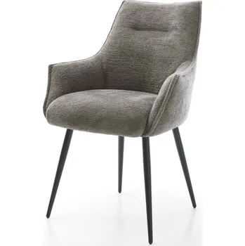 Jídelní židle DELIFE Jídelní židle Alja-Flex s područkami bouclé měkký tmavě béžová 4-nohá zúžená černá taštičkové pružiny