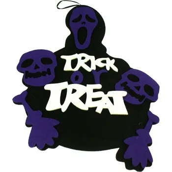 Vánoční dekorace Závěsná dekorace, vitráž, ozdoba TRICK or TREAT strach 35x30 cm