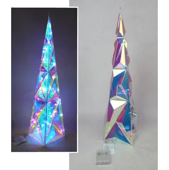 Vánoční dekorace Plastová dekorace na drátěném stojanu holografická CHOINKA STOŻEK 30 LED 60x13,5 cm