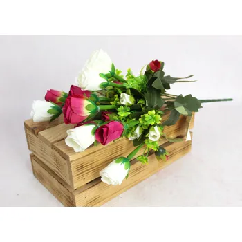 umělá květina Kytice RŮŽE výška 42 cm 10 stonků (20 květů květ 3,5-5,5 cm) BÍLO-RŮŽOVÁ