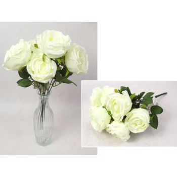 umělá květina Kytice RŮŽE výška 37 cm, 7 stonků (7 květů 8x5 cm) BÍLÁ
