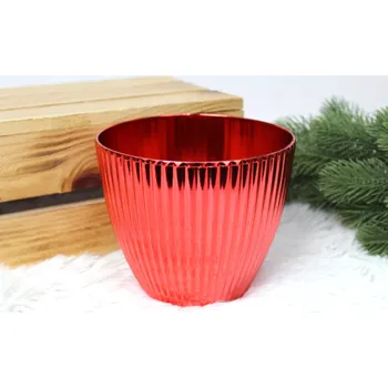 Květináč l Kryt, dekorativní květináč s vroubky ČERVENÝ plast 13x11 cm