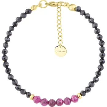Náramek Manoki Jemný náramek s černými turmalíny a růžovými rubíny BA1131GR Růžová 17 cm + 3 cm (prodloužení)