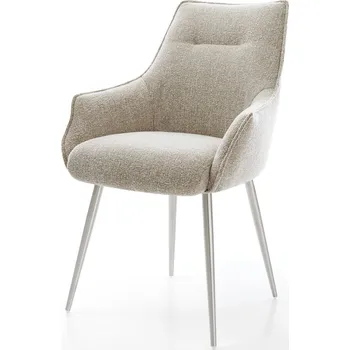 Jídelní židle DELIFE Jídelní židle Alja-Flex s područkami tkanina Měkký béžová 4 nohy zúžené nerezová ocel taštičkové pružiny