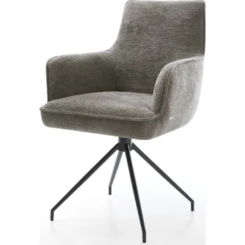 Jídelní židle DELIFE Jídelní židle Heira-Flex s područkami bouclé měkký tmavě béžová křížová podnož zúžená černá taštičkové pružiny