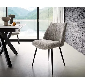 Jídelní židle DELIFE Jídelní židle Elso-Flex bouclé stříbrně šedá 4 nohy zúžené černé taštičkové pružiny