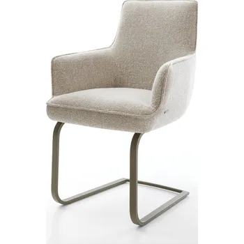 Jídelní židle DELIFE Jídelní židle Heira-Flex s područkami látka Měkký béžová jídelní židle plochá Titanová barva taštičkové pružiny