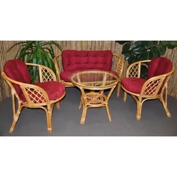 Ratanová sedací souprava Bahama medová velká polstry vínové - doprava zdarma - SLEVA 3% s kodem radost25