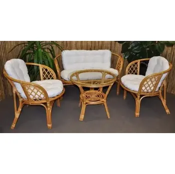 Ratanová sedací souprava Bahama medová velká polstry bílé - doprava zdarma - SLEVA 3% s kodem radost25