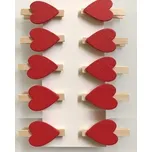 Dekorace dřevo 10ks 20mm srdíčko s kolíčkem, červená