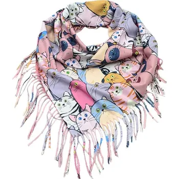 Šála Maxi šátek - růžový s kočkami