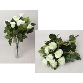 umělá květina Kytice RŮŽE výška 50 cm, 14 stonků (14 květů 5x5 cm) BÍLÁ