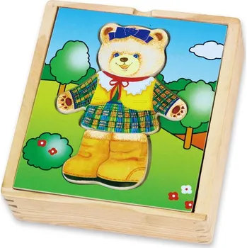 Puzzle Dětské dřevěné puzzle oblékání medvídek 18 dílků Viga