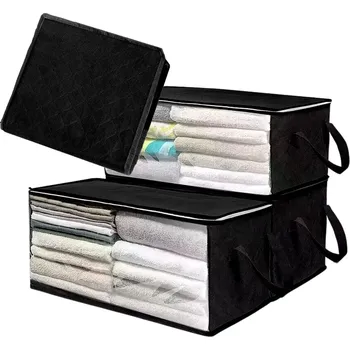 Organizér oblečení Velký šatní organizér na přikrývky a oblečení, černý, netkaná textilie, 58x30x31 cm