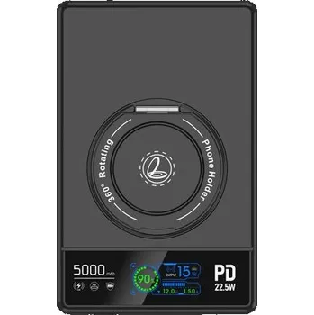 Powerbanka UltraThin MagSafe 15W Bezdrátová powerbanka 5000 mAh s nabíjením Apple Watch a 360° otočným stojánkem, černá