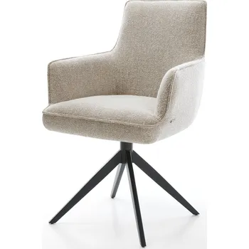 Jídelní židle DELIFE Jídelní židle Heira-Flex s područkami látka Měkký béžová křížová podnož široká černá 360° otočný houpací funkce taštičkové pružiny
