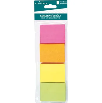 Samolepicí bloček 51x38mm, 4x50l., neon