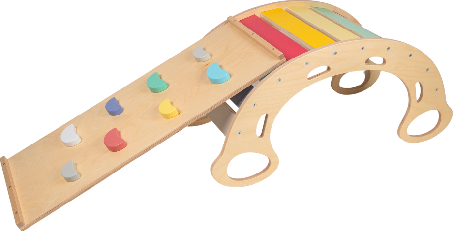 eliNeli Dřevěná montessori houpačka 5v1 s prknem 2v1 - set fresh