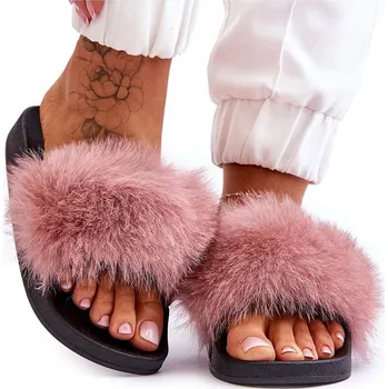 Dámské pantofle NAZOUVÁKY S KOŽEŠINOU A PLATFORMOU, RŮŽOVÉ, VELIKOST 39