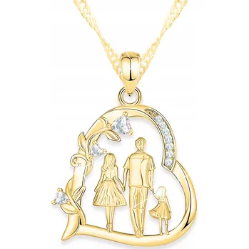 Náhrdelník Zlatý náhrdelník Srdce s zirkony Rodina Family Větvička Květina STŘÍBRO 925