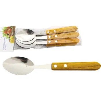 Příbor Lžíce s dřevěnou rukojetí 18,5x3,8 cm, sada 6 ks