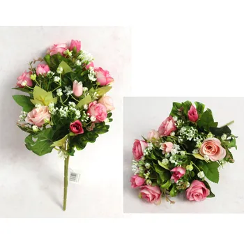 umělá květina Kytice, kytice RŮŽE výška 29 cm, 6 stonků (6 květů 4,5x3 cm, 6 poupat) RŮŽOVÁ