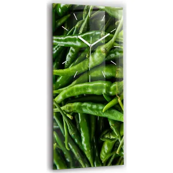 Hodiny Velké tvrzené skleněné nástěnné hodiny Tichý chod Zelená paprika