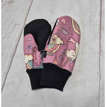 Rukavice Yháček Softshellové rukavice s beránkem, Jednorožci na starorůžové Velikost:: M