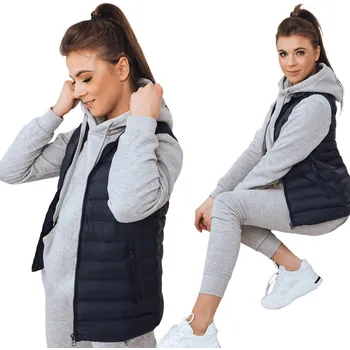 Dámská vesta PIKOVANÁ DÁMSKÁ VESTA S KAPUCÍ TMAVĚ MODRÁ ty2583 - XL