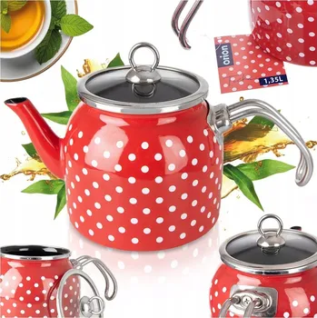 Konvice na čaj Tradiční ocelová smaltovaná Konvice Orion 1,1 l bílá, červená