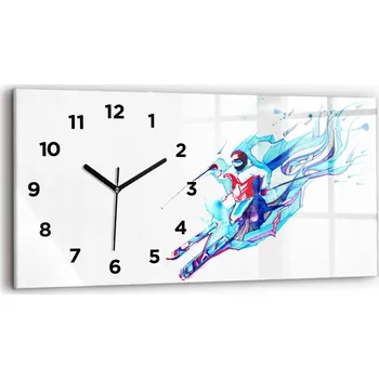 Hodiny Minimalistické Horizontální Skleněné Nástěnné Hodiny S Potiskem Lyžař 60x30 cm