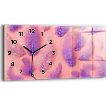 Hodiny Skleněné moderní nástěnné hodiny s s potiskem 60 cm x 30 cm Barevná Pírka