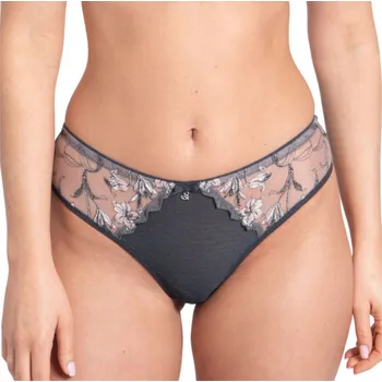 Dámské spodní prádlo Kalhotky kalhotky brazilské kalhotky výšivky síťované puntíky Samanta ELIZA M300 grafit S