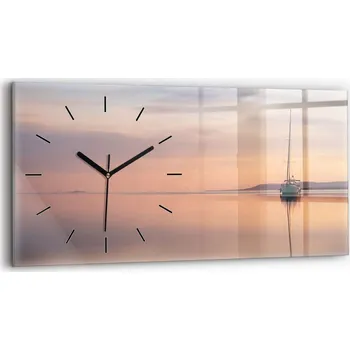 Hodiny Moderní skleněné nástěnné hodiny s potiskem 60x30 cm Jezero Balaton USA