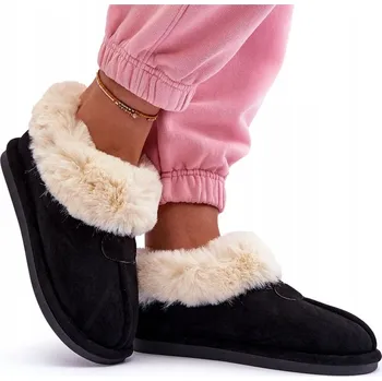 Dámské pantofle DÁMSKÉ PANTOFLE S KOŽÍŠKEM ČERNÉ 38