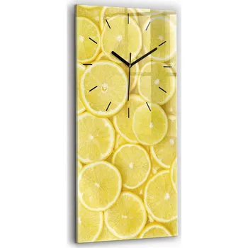 Hodiny Minimalistické skleněné nástěnné hodiny s grafikou - Plátky citronu 30x60 cm