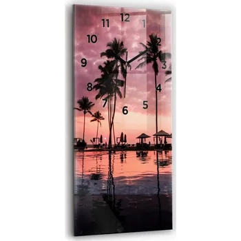 Hodiny Vertikální Skleněné Hodiny Tiché Bez Hlučnosti Nástěnné Palmy na Havaji 30x60