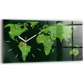 Hodiny Dekorativní nástěnné hodiny s krásnou grafikou 60 cm x 30 cm Mapa světa s trávou