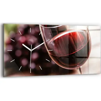 Hodiny Moderní skleněné nástěnné hodiny horizontální 60x30 cm Sklenice červeného vína