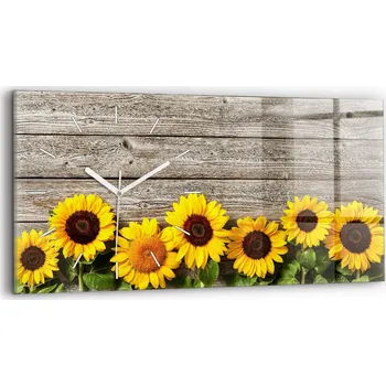 Hodiny Moderní skleněné nástěnné hodiny s potiskem horizontální 60x30 cm Slunečnice