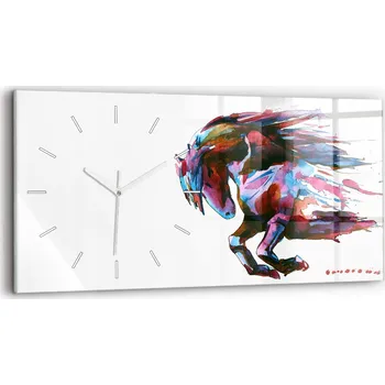 Hodiny Moderní skleněné nástěnné hodiny s potiskem horizontální 60x30 cm Kůň v běhu