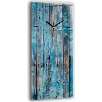 Hodiny Minimalistické skleněné nástěnné hodiny s motivem modrých prken 30x60 cm