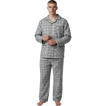Pánské pyžamo C-Lemon Pánské šedé flanelové pyžamo s dlouhým rukávem Barva: Šedá, Velikost: 5XL