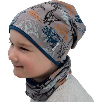 Kojenecká čepice ESITO Jarní čepice spadená Dinosaurus - šedá / 50 Barva: šedá