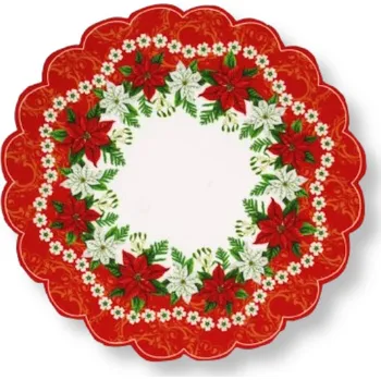 Papírový ubrousek Vánoční ubrousek KRUHOVÝ 40 cm bílo-červený POINSECJA