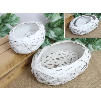 Úložný box Pletený košík z ratanu GNIAZDO OWAL, sada 2 ks – BÍLÁ