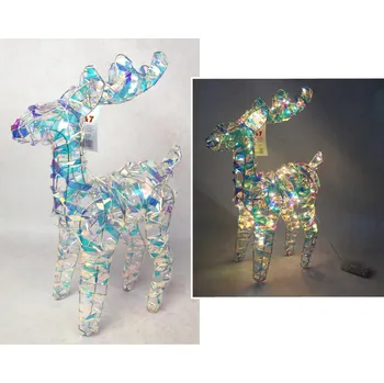 Dekorace na drátěném stojanu s holografickou fólií RENIFER 60 LED 58x30x14 cm